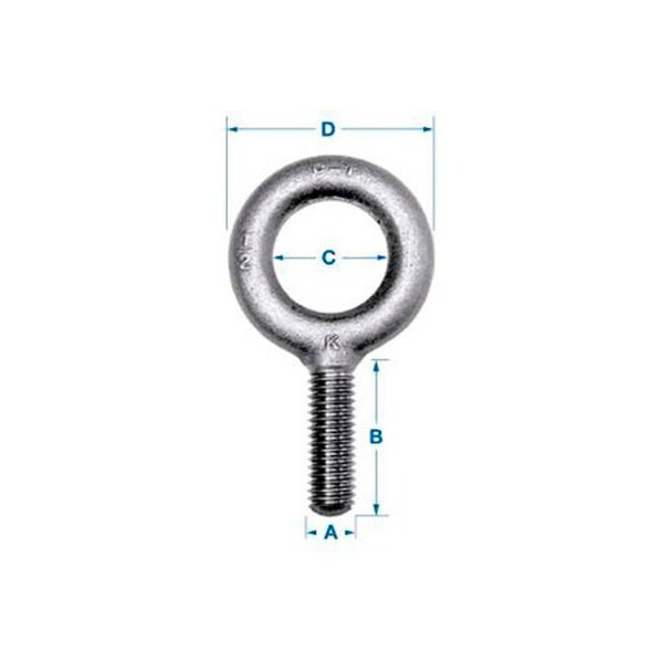 Eye Bolt 1/4"-28, 1 in Shank, 3/4 in ID, Steel, Plain